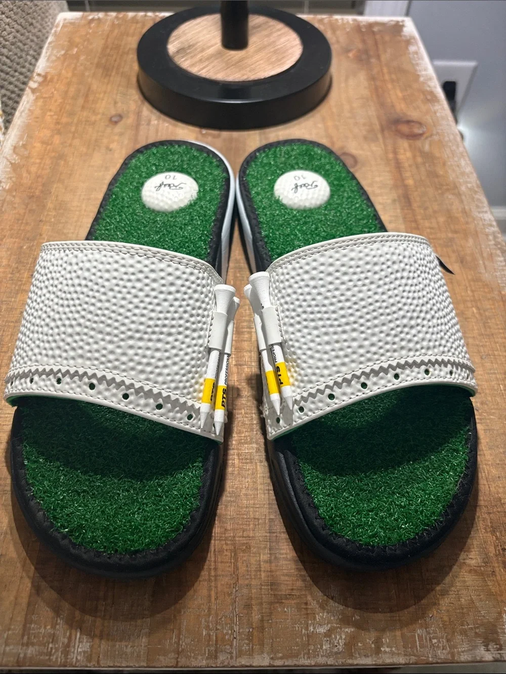 Reef Men’s White Slides with Green Turf Footbed